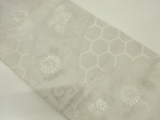 アンティーク　亀甲繋ぎに菊・桐唐草模様織り出し袋帯（材料）